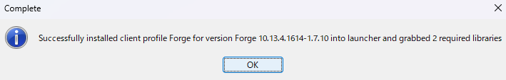 Forgeのインストール完了画面